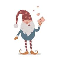 mignon gnome scandinave tenant dans la main une enveloppe avec un message d'amour. vecteur