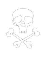 tête de mort une ligne symbole halloween une ligne crâne avec élément os. contours jolly roger. vecteur