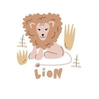 illustration vectorielle de lion mignon doodle dessiné à la main pour t-shirt, carte, conception d'affiches pour les enfants. conception d'illustration vectorielle pour les tissus de mode, les graphiques textiles, les impressions vecteur