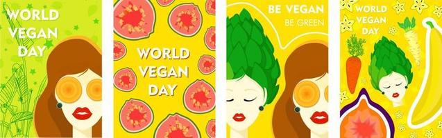 affiches sympas pour la journée végétalienne. style de bannière moderne et tendance pour la journée internationale des végétaliens. végétarisme. vecteur