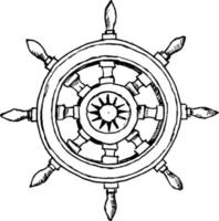 dessin à l'encre du gouvernail de navire, illustration vectorielle comme concept de conception de logo ou d'icône. vecteur