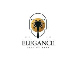 création de logo de palmier exotique avec sphère dorée. convient au logo de l'industrie du voyage, du spa ou de la station balnéaire vecteur