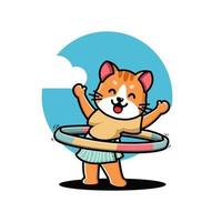 chat mignon palying hula hoop dessin animé illustration vectorielle vecteur