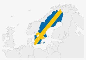 carte de la suède mise en évidence dans les couleurs du drapeau de la suède vecteur