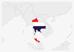 carte de la thaïlande mise en évidence dans les couleurs du drapeau de la thaïlande vecteur