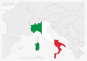 carte de l'italie mise en évidence dans les couleurs du drapeau italien vecteur