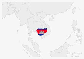 carte du cambodge mise en évidence dans les couleurs du drapeau du cambodge vecteur
