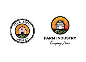 création de logo de ferme vintage - bâtiment en bois de grange maison ferme vache bétail