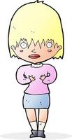 doodle personnage dessin animé femme faisant qui moi geste vecteur