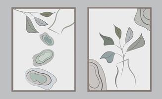 ensemble d'affiches vectorielles pour la décoration intérieure. minimalisme. dessin de feuilles, pierres, cruche. impression, affiche, couverture. vecteur