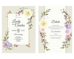 modèle de carte d'invitation de mariage belle couronne florale, carte d'invitation de mariage aquarelle élégante avec des feuilles de verdure vecteur