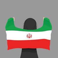 rassemblement et manifestation en iran 2022. liberté des femmes en iran. illustration vectorielle. femme sous la pression du drapeau iranien vecteur