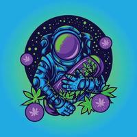 astronaute tenant illustration de capsule de cannabis vecteur