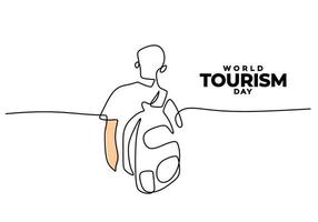 une seule ligne continue de la journée mondiale du tourisme avec les vacances de l'homme. vecteur