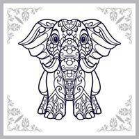 Dessin animé éléphant mignon arts du mandala isolé sur fond blanc vecteur
