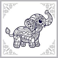 Dessin animé éléphant mignon arts du mandala isolé sur fond blanc vecteur