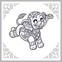 Dessin animé éléphant mignon arts du mandala isolé sur fond blanc vecteur