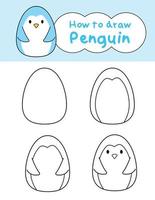 comment dessiner doodle pingouin mignon pour livre de coloriage. illustration vectorielle vecteur