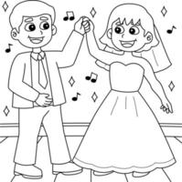 coloriage de mariage marié et mariée dansant vecteur