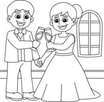 coloriage de mariage marié et mariée toast vecteur