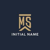 conception initiale du logo monogramme ms dans un style rectangulaire avec des côtés incurvés vecteur