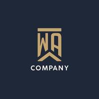 wa logo monogramme initial dans un style rectangulaire avec des côtés incurvés vecteur