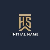 conception initiale du logo monogramme hs dans un style rectangulaire avec des côtés incurvés vecteur