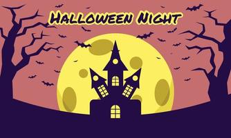 silhouette de maison hantée avec la lune. illustration vectorielle de nuit d'halloween. vecteur