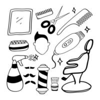 icône de coiffeur et salon dessiné à la main dans le style doodle vecteur
