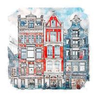 amsterdam pays-bas aquarelle croquis dessinés à la main illustration vecteur