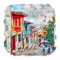 istanbul turquie croquis aquarelle illustration dessinée à la main vecteur