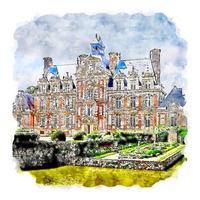 architecture château france croquis aquarelle illustration dessinée à la main vecteur