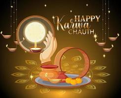 conception d'affiche heureuse de karva chauth vecteur