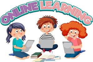 mot d'apprentissage en ligne avec des enfants vecteur
