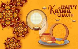 conception d'affiche heureuse de karva chauth vecteur