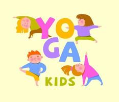 enfants mignons faisant différentes asanas de yoga. yoga pour enfants. affiche, carte postale. vecteur