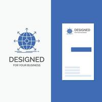 logo d'entreprise pour les entreprises. global. international. réseau. la toile. modèle de carte de visite bleu vertical. vecteur