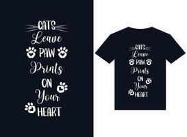 les chats laissent des empreintes de pattes sur vos illustrations pour la conception de t-shirts prêts à imprimer vecteur