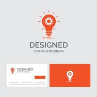 modèle de logo d'entreprise pour ampoule. développer. idée. innovation. lumière. cartes de visite orange avec modèle de logo de marque. vecteur