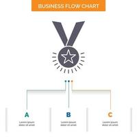 décerner. honneur. médaille. rang. réputation. conception d'organigramme d'affaires de ruban avec 3 étapes. icône de glyphe pour la place du modèle d'arrière-plan de présentation pour le texte. vecteur
