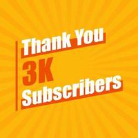 merci aux abonnés 3k, 3000 abonnés célèbrent un design coloré moderne. vecteur