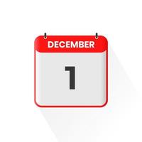 Icône du calendrier du 1er décembre. 1 décembre calendrier date mois icône vecteur illustrateur