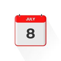 Icône du calendrier du 8 juillet. 8 juillet calendrier date mois icône vecteur illustrateur
