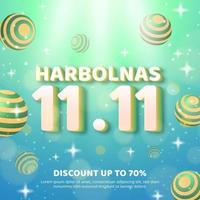 harbolnas 11 11 vente ou fond de jour de magasinage en ligne en indonésie avec couleur verte et ornements vecteur