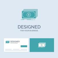 en espèces. dollar. finance. fonds. symbole d'icône de glyphe de logo d'entreprise d'argent pour votre entreprise. cartes de visite turquoise avec modèle de logo de marque. vecteur