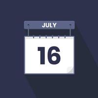 Icône du calendrier du 16 juillet. 16 juillet calendrier date mois icône vecteur illustrateur