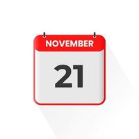 Icône du calendrier du 21 novembre. 21 novembre calendrier date mois icône vecteur illustrateur