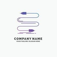 l'audio. câble. corde. du son. modèle de logo d'entreprise fil violet. place pour le slogan. vecteur