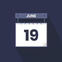 Icône du calendrier du 19 juin. 19 juin calendrier date mois icône vecteur illustrateur