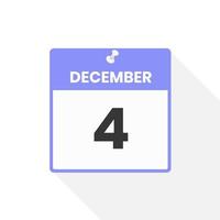 icône du calendrier du 4 décembre. date, mois calendrier icône illustration vectorielle vecteur